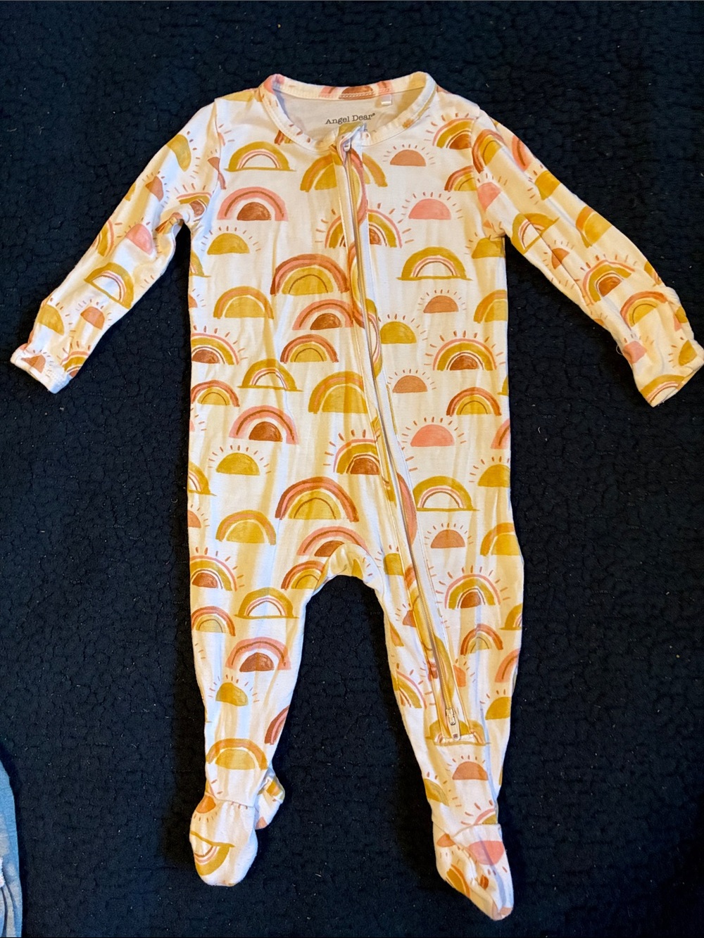 Angel Dear Cream Footed One-Piece with Pink & Yellow Rainbow Print
